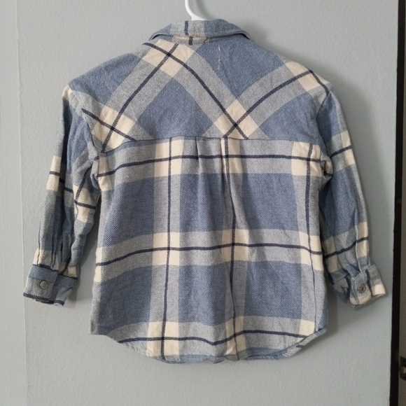 Sz 6-7 Zara Boys Flannel Shrit Blue Plaid Longsleeve Button Down Top - Picture 10 of 10